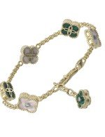 Браслет из лимонного золота c бриллиантами, малахитом и перламутром