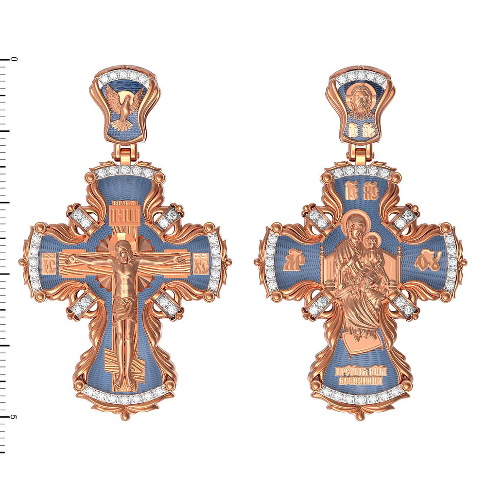 Крест из красного золота 585 пробы c эмалью и бриллиантами