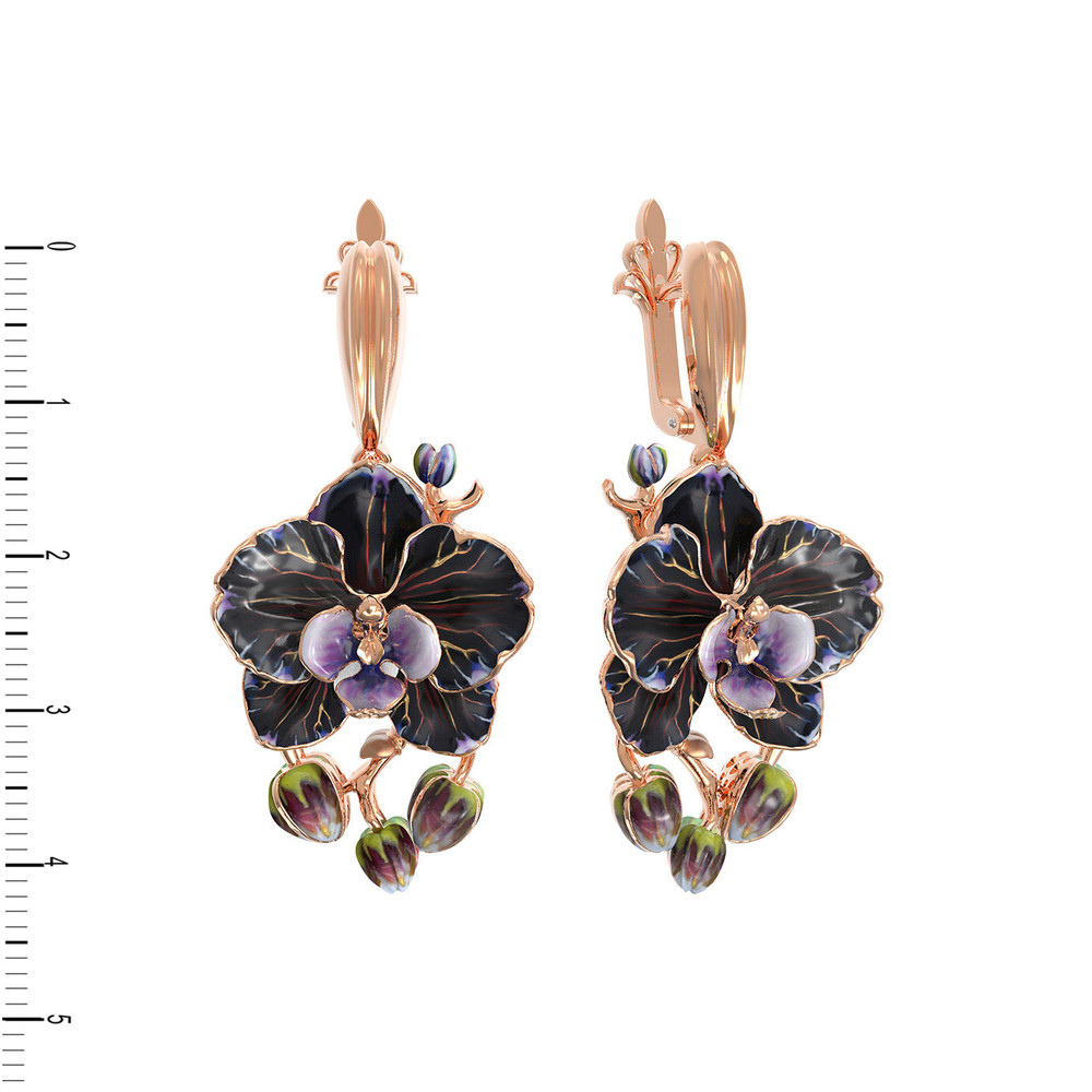 Серьги из красного золота 585 пробы c эмалью