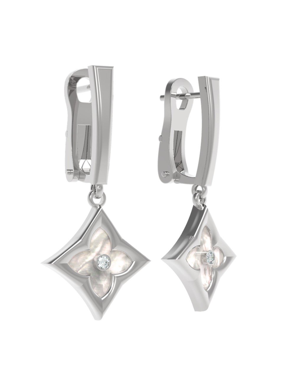 Серьги из белого золота c бриллиантами и перламутром