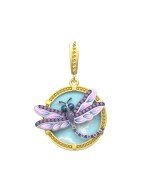 Подвеска из лимонного золота c бирюзой, аметистом и эмалью