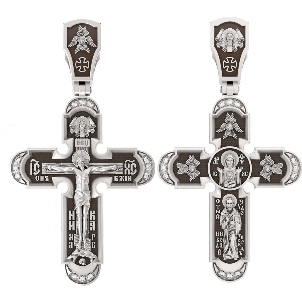 Крест из белого золота 585 пробы c бриллиантами