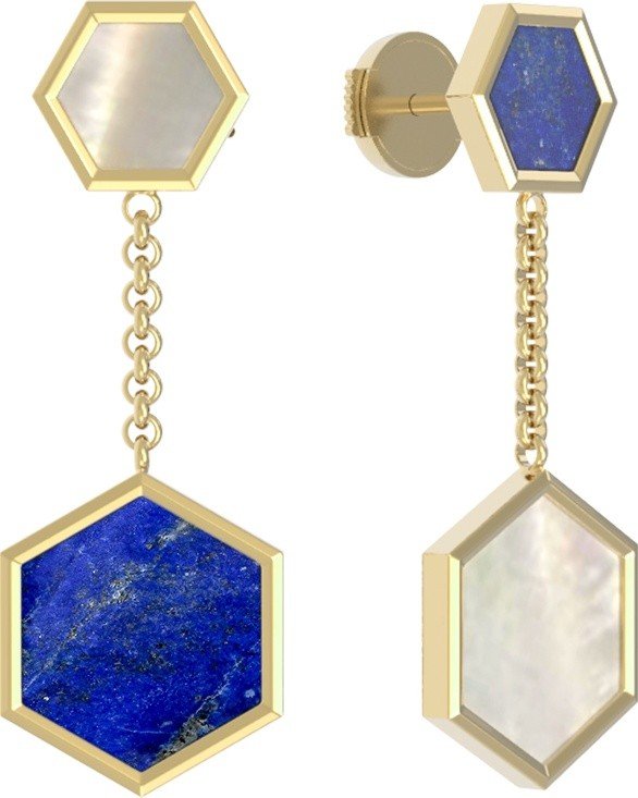 Серьги из лимонного золота c лазуритом и перламутром