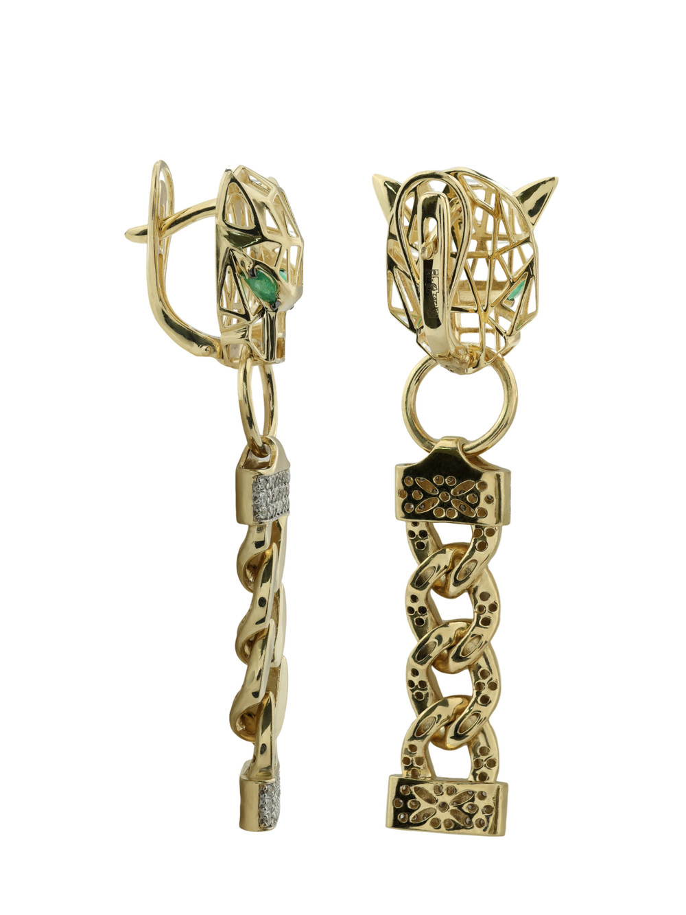 Серьги из лимонного золота 585 пробы c бриллиантами и изумрудом