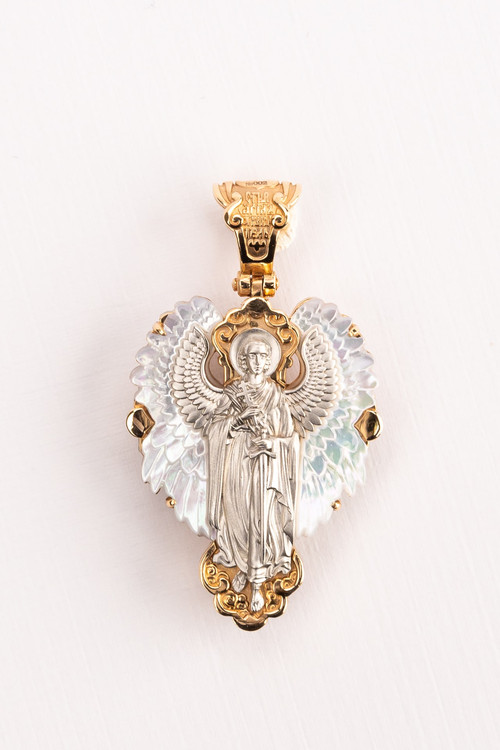 Крест из красного золота 585 пробы c перламутром