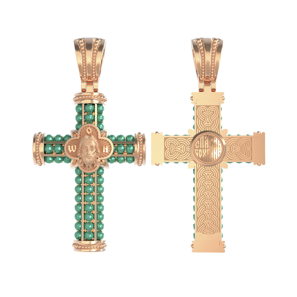 Крест из красного золота 585 пробы c хризопразом