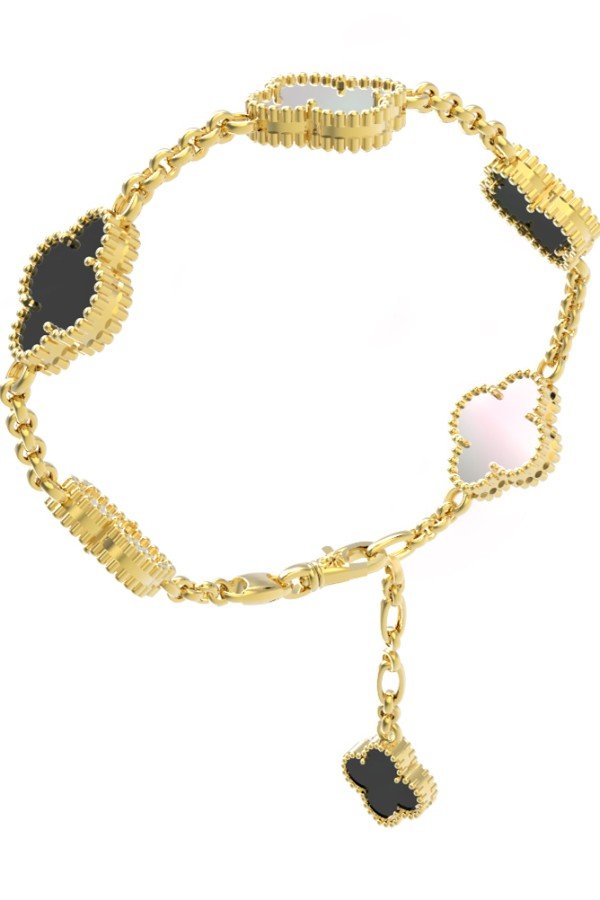 Браслет из лимонного золота c ониксом и перламутром