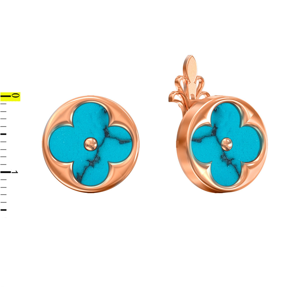 Серьги из красного золота 585 пробы c бирюзой