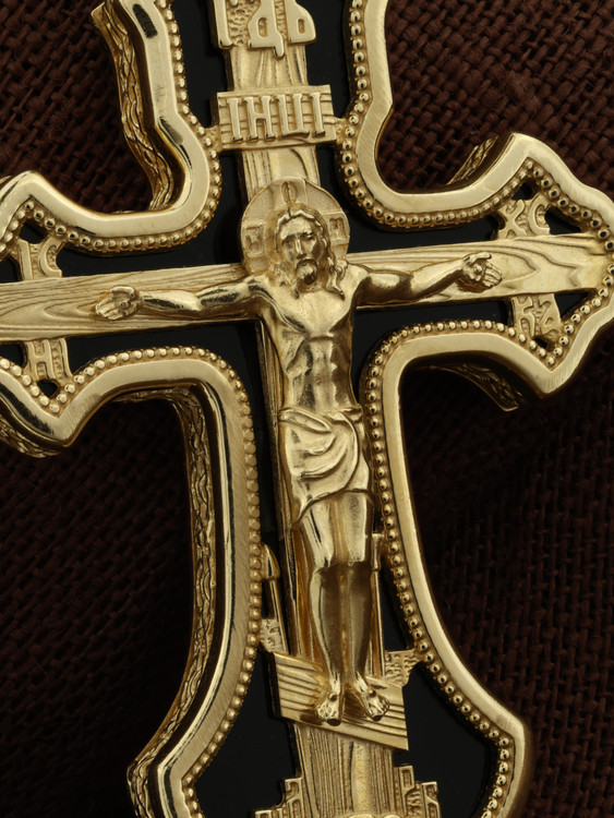 Крест из лимонного золота 585 пробы c ониксом