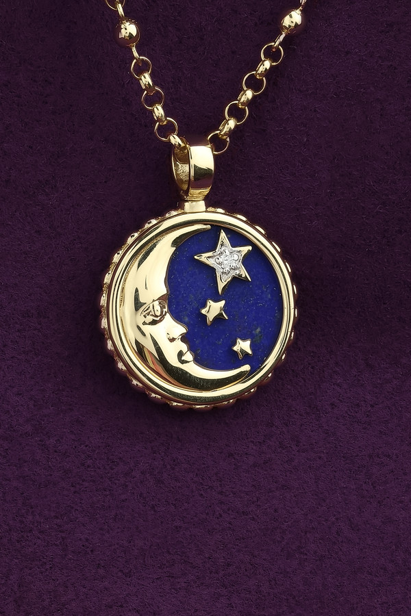 Колье из лимонного золота c бриллиантами, лазуритом и перламутром