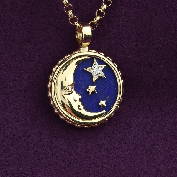 Колье из лимонного золота 585 пробы c бриллиантами, лазуритом и перламутром