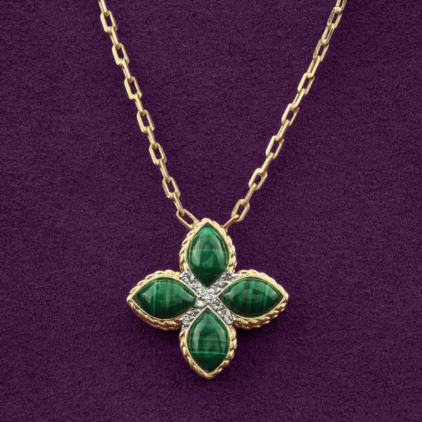 Колье из лимонного золота 585 пробы c бриллиантами и малахитом