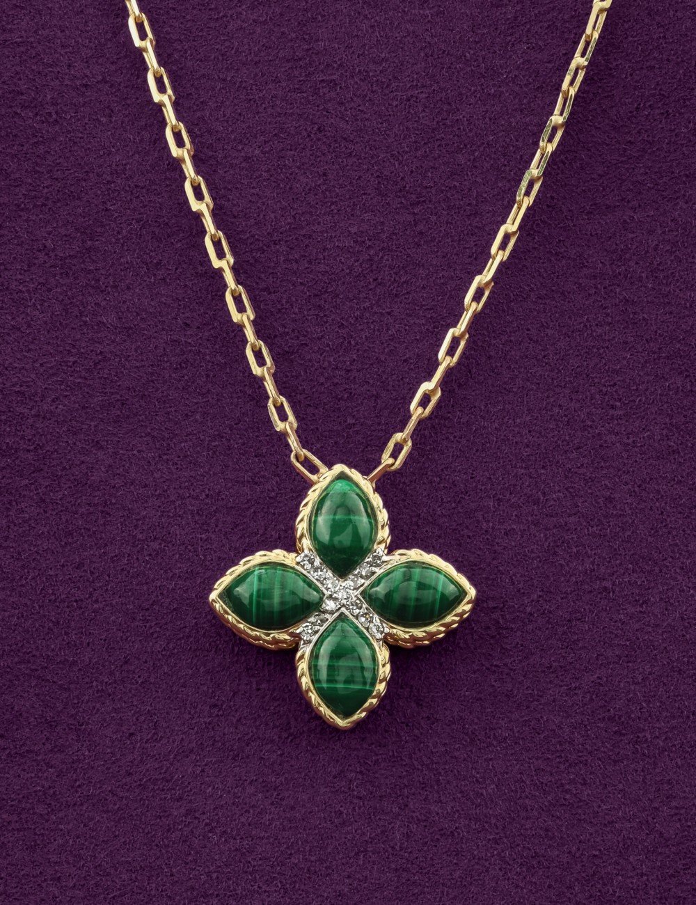 Колье из лимонного золота c бриллиантами и малахитом