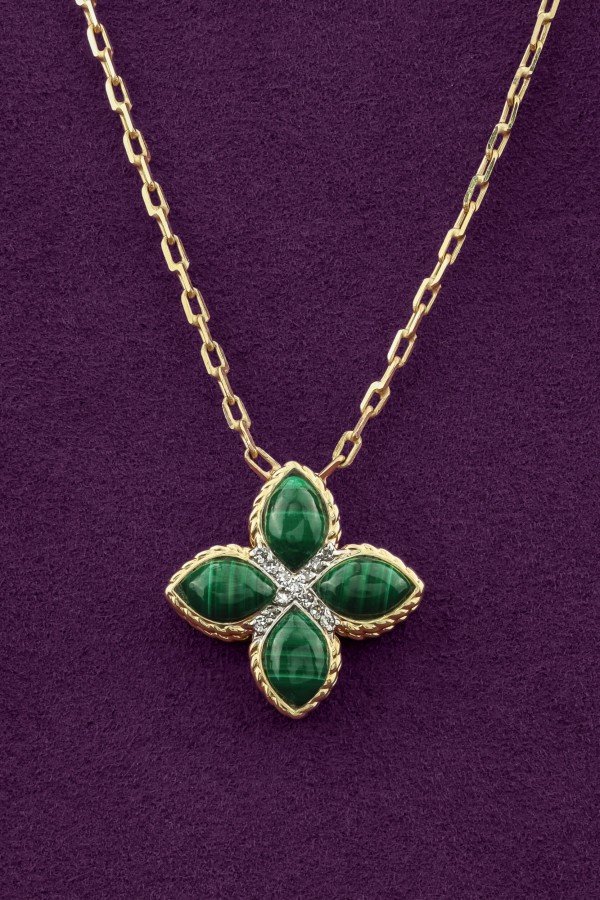 Колье из лимонного золота c бриллиантами и малахитом