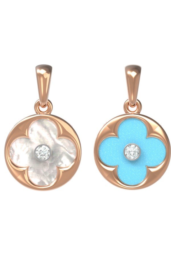 Подвеска из золота c бриллиантами, бирюзой и перламутром