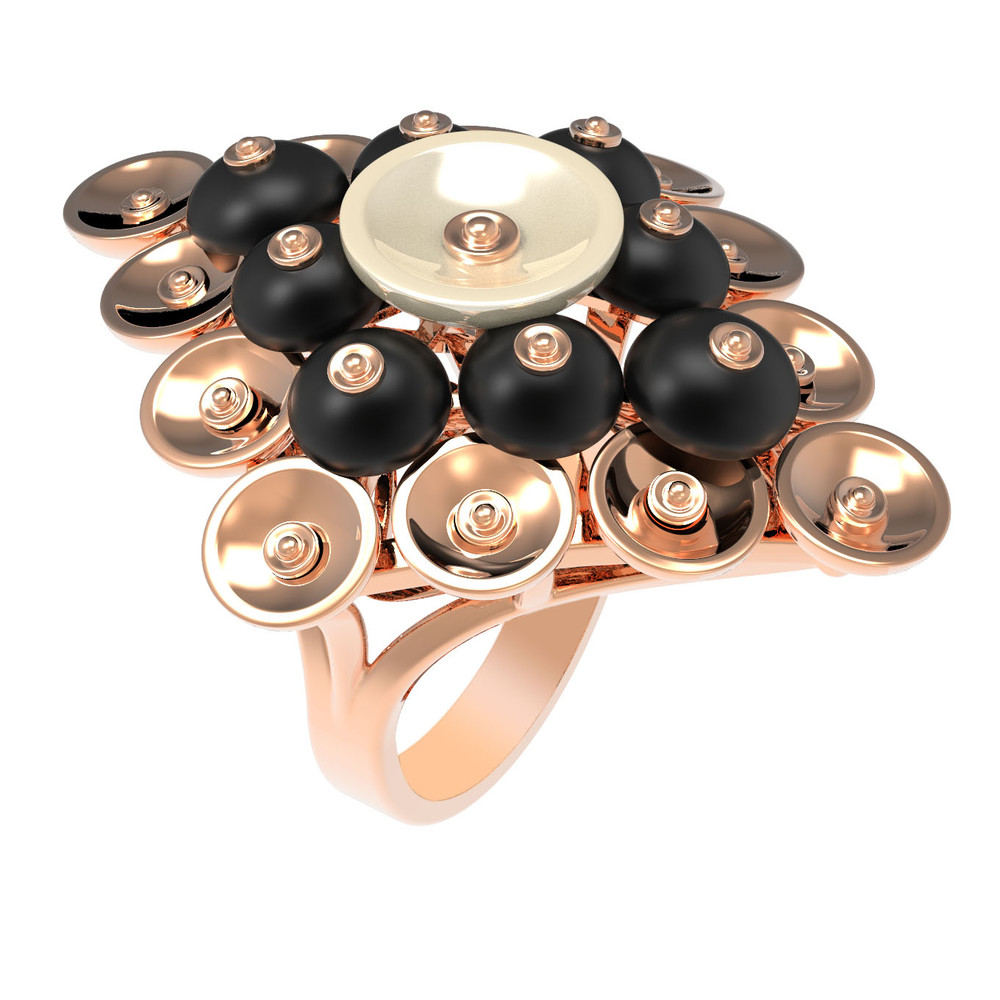 Кольцо из красного золота 585 пробы c ониксом и перламутром