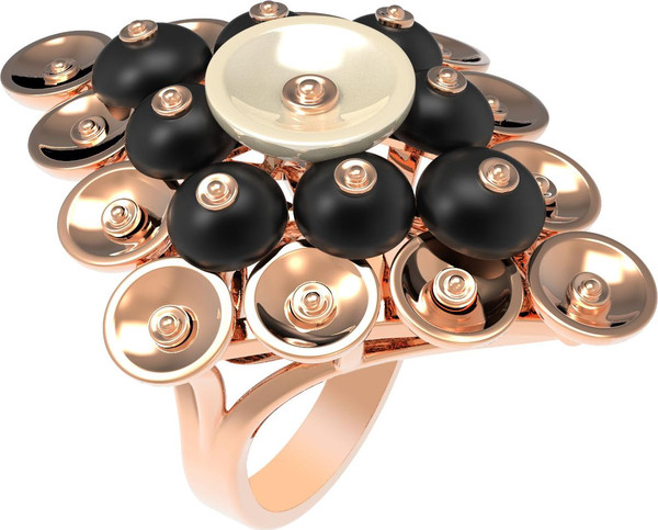 Кольцо из красного золота 585 пробы c ониксом и перламутром