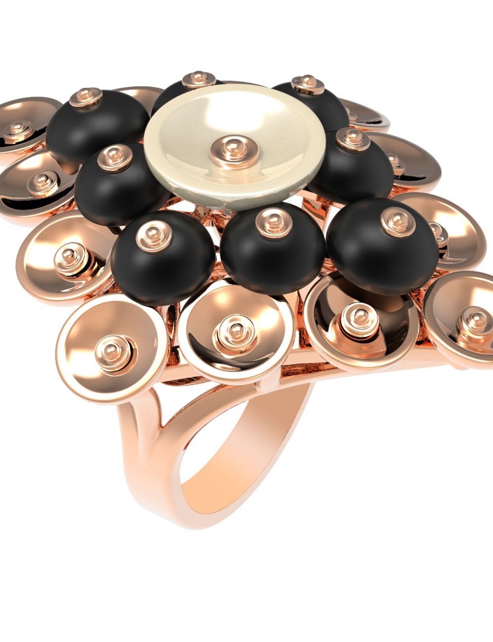 Кольцо из золота c ониксом и перламутром