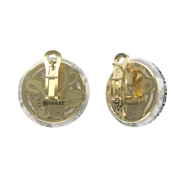 Серьги из лимонного золота 585 пробы c эмалью и перламутром