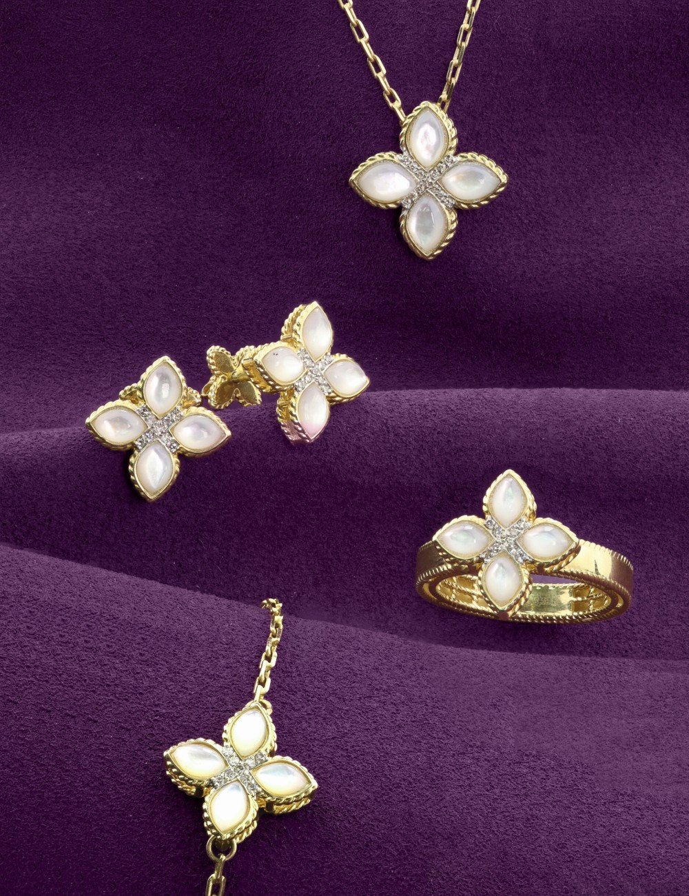 Браслет из лимонного золота c бриллиантами и перламутром