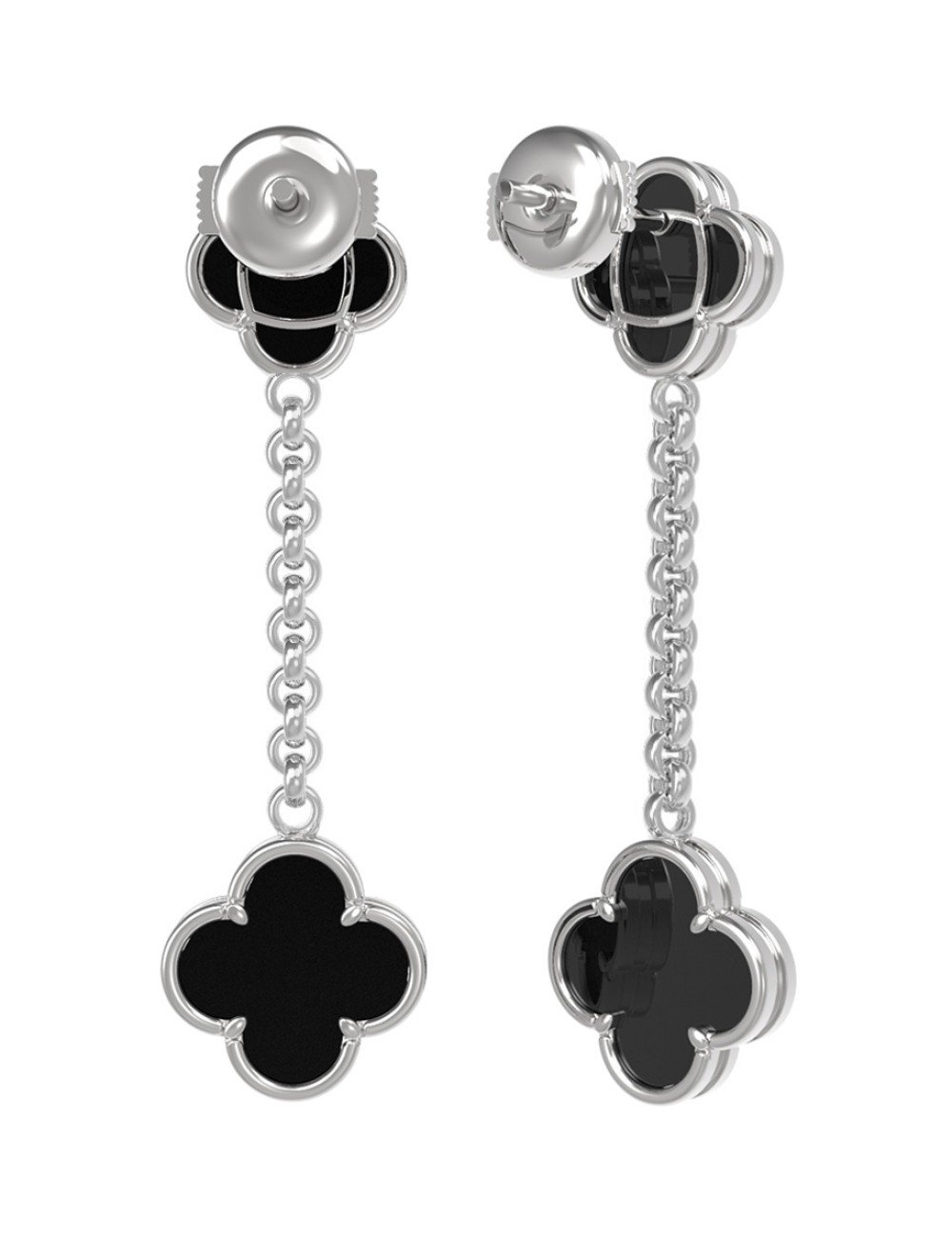 Серьги из белого золота c ониксом