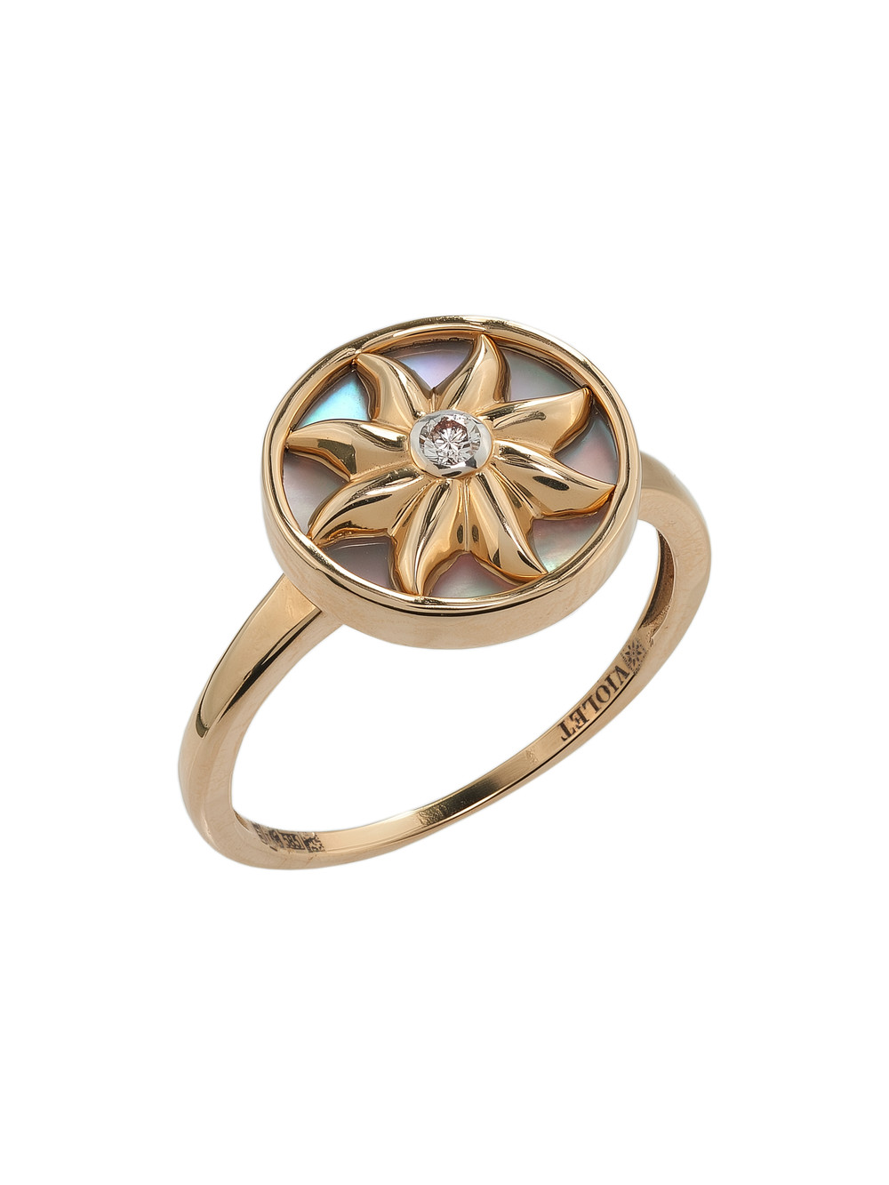 Кольцо из красного золота 585 пробы c бриллиантами и перламутром