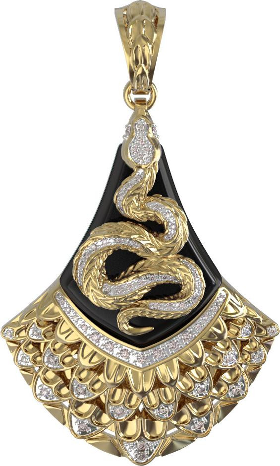Подвеска из лимонного золота 585 пробы c бриллиантами и ониксом