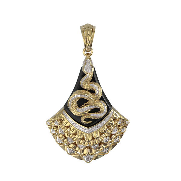 Подвеска из лимонного золота 585 пробы c бриллиантами и ониксом