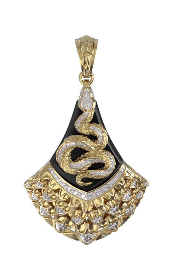 Подвеска из лимонного золота c бриллиантами и ониксом