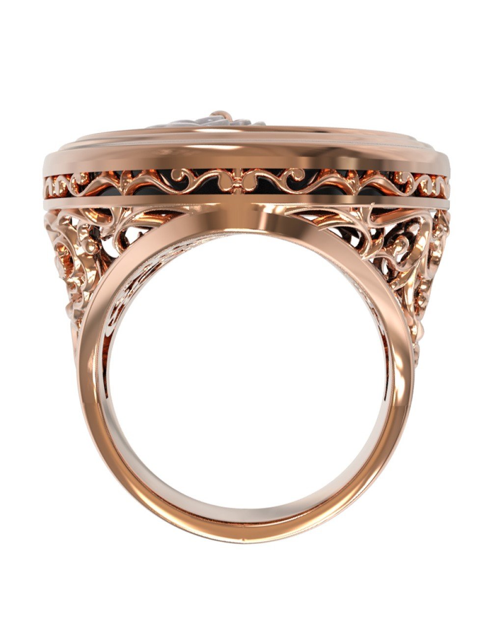 Кольцо из золота c ониксом и перламутром