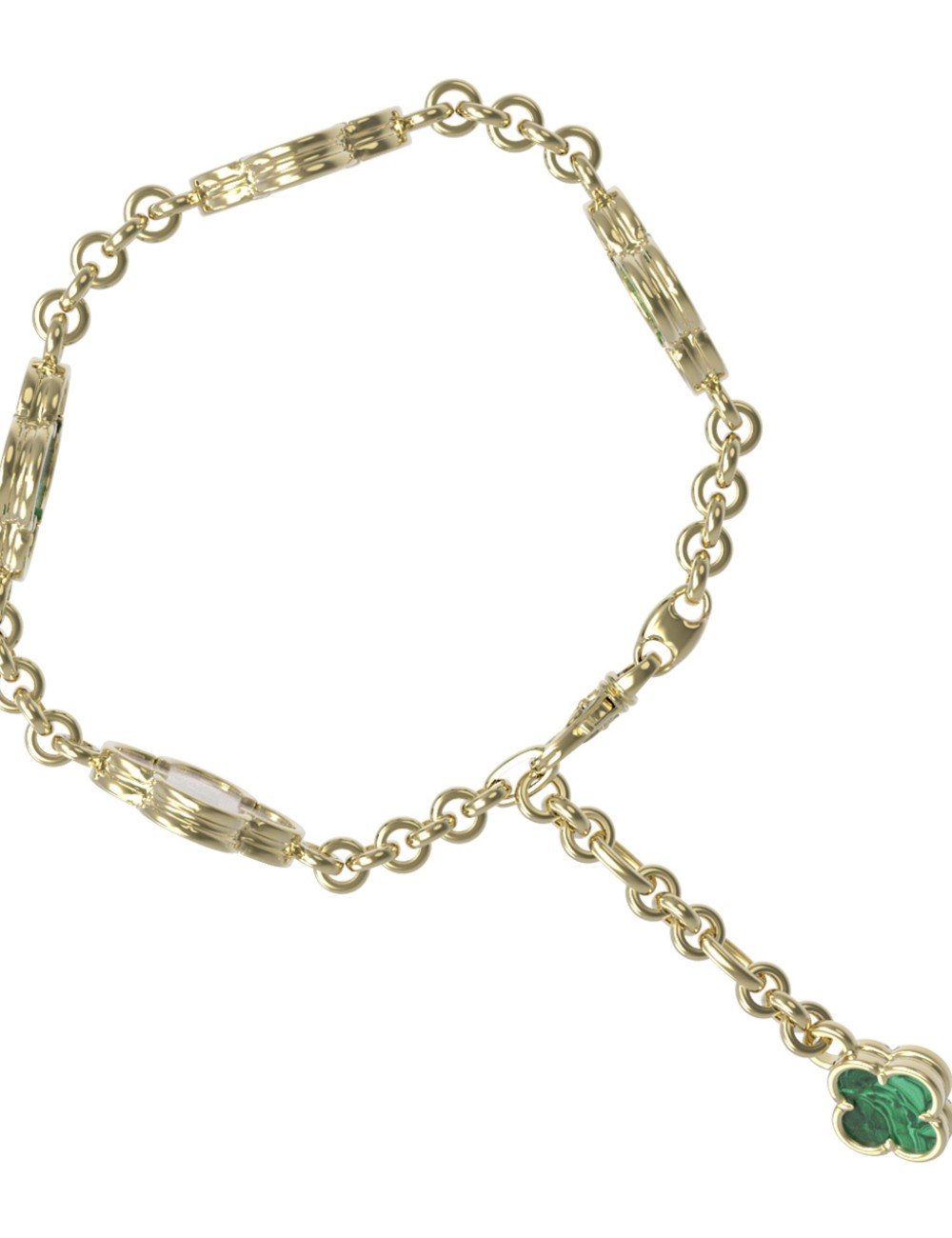 Браслет из лимонного золота c малахитом и перламутром