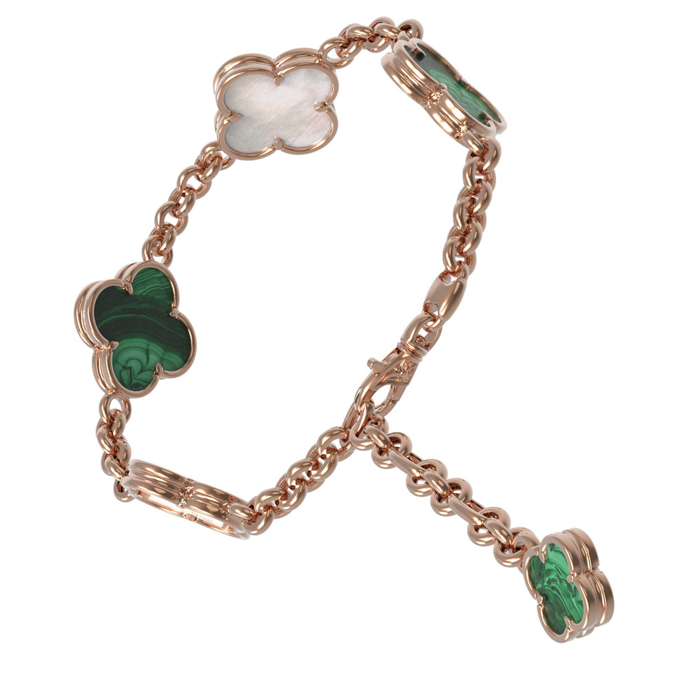 Браслет из красного золота 585 пробы c малахитом и перламутром