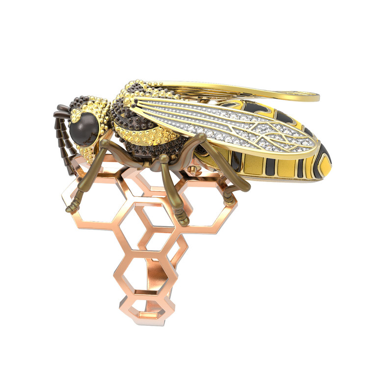 Кольцо из красного золота 585 пробы c эмалью и фианитом