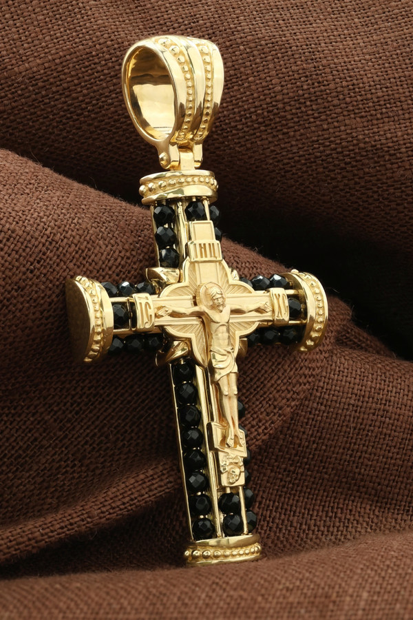 Крест из лимонного золота 585 пробы c ониксом