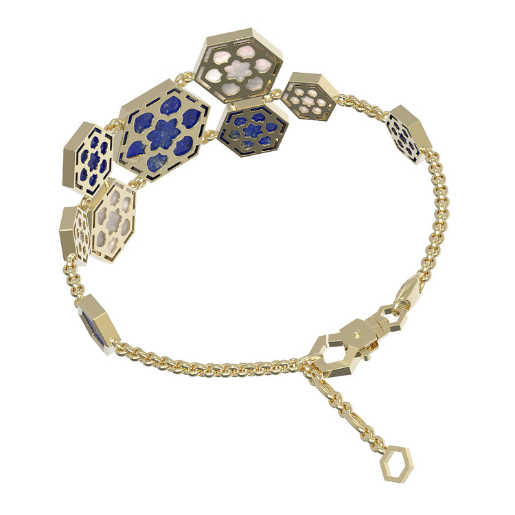 Браслет из лимонного золота 585 пробы c лазуритом и перламутром