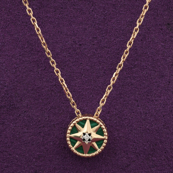 Колье из красного золота 585 пробы c бриллиантами и малахитом