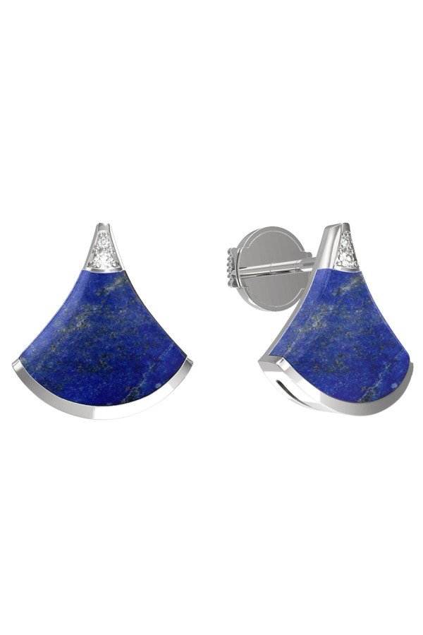 Серьги из белого золота c бриллиантами и лазуритом