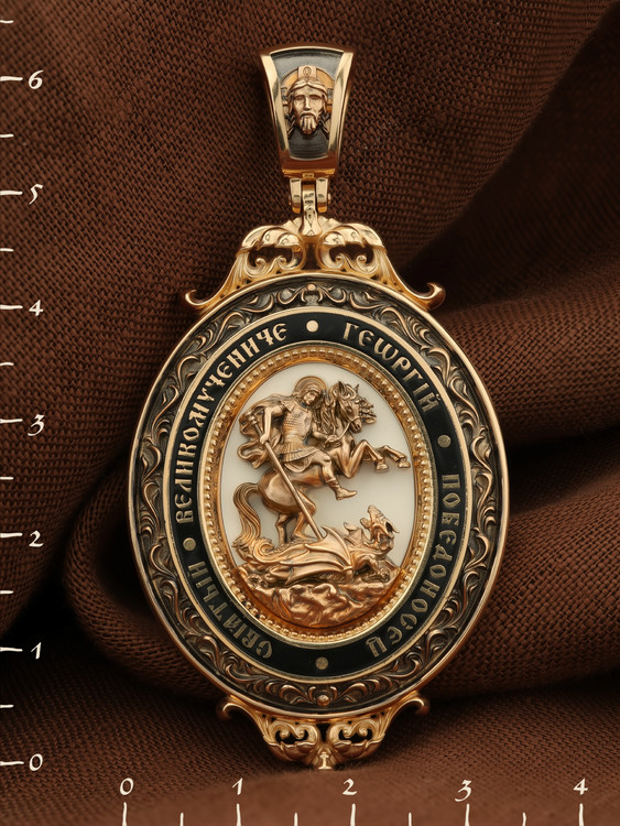 Нательная икона из красного золота 585 пробы c эмалью