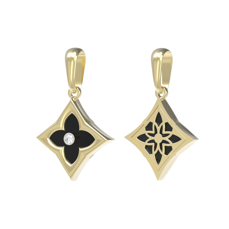 Подвеска из лимонного золота 585 пробы c бриллиантами и ониксом