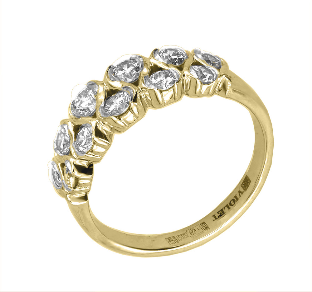 Кольцо из лимонного золота 585 пробы c бриллиантами