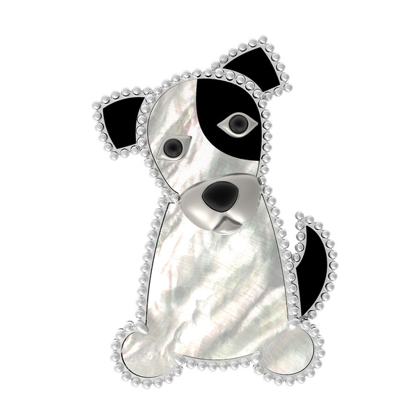 Брошь-подвеска из белого золота 585 пробы c эмалью, ониксом и перламутром