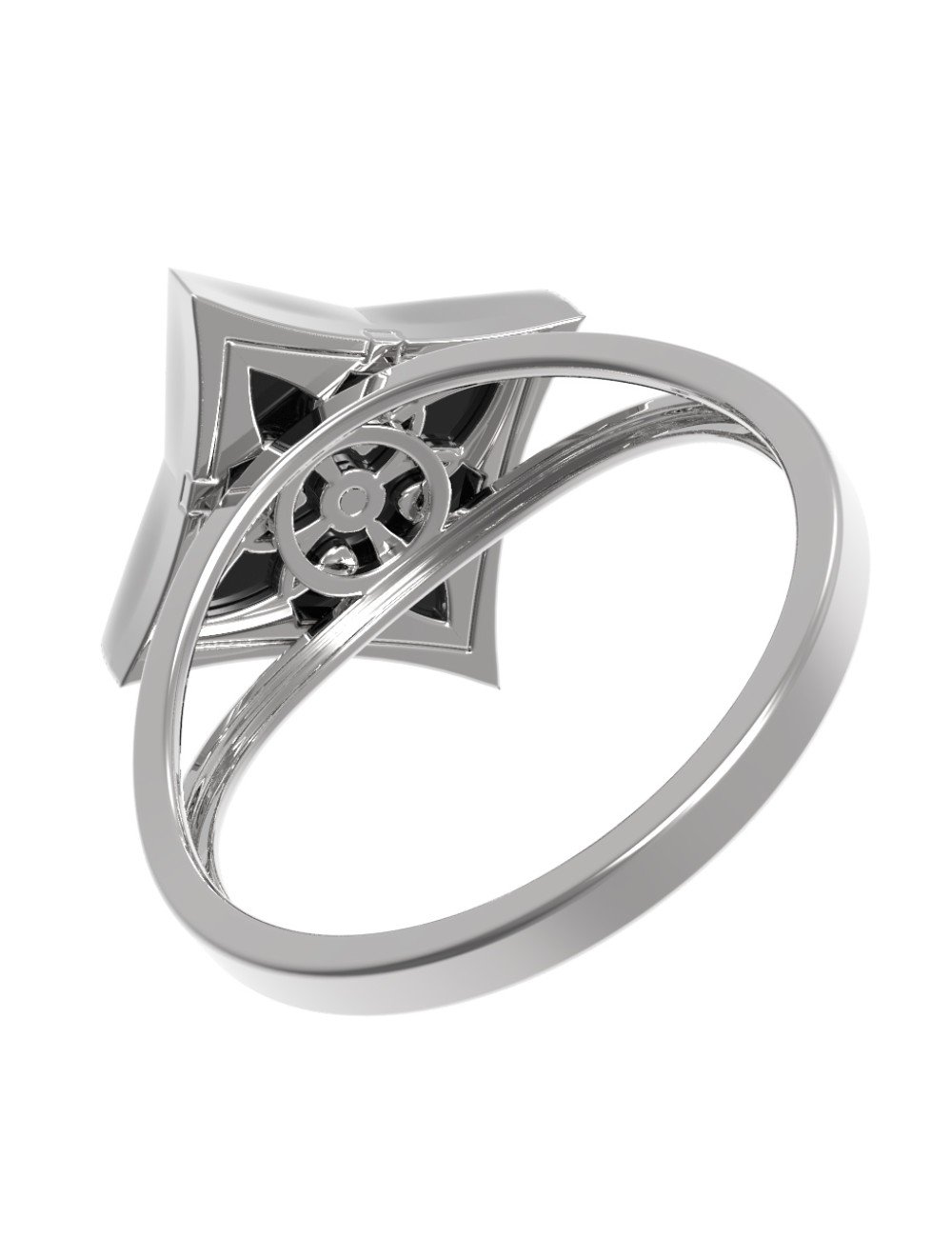 Кольцо из белого золота c бриллиантами и ониксом