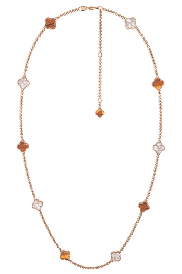 Колье из золота c тигровым глазом и перламутром