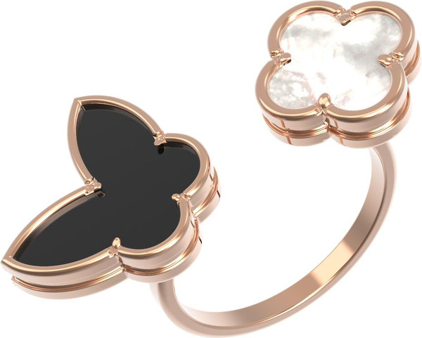 Кольцо из красного золота 585 пробы c ониксом и перламутром