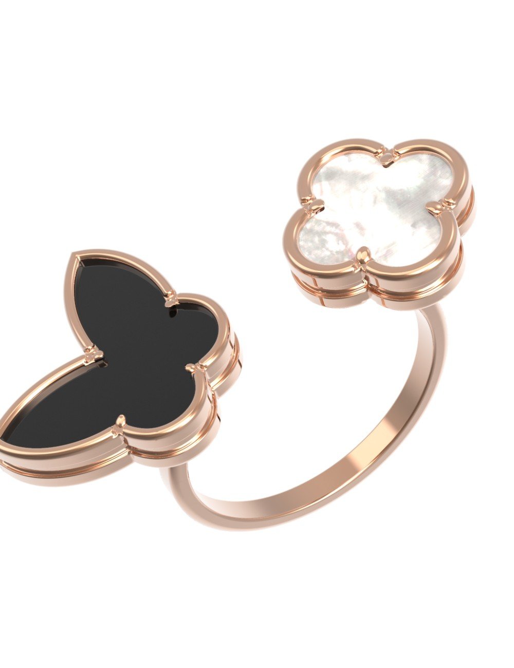 Кольцо из золота c ониксом и перламутром