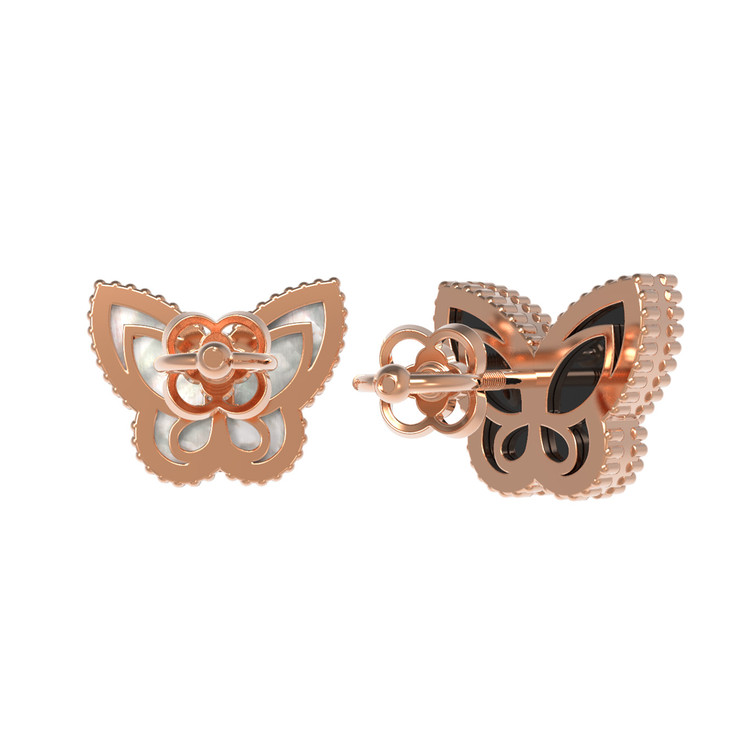 Серьги из красного золота 585 пробы c ониксом и перламутром