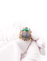 Кольцо из лимонного золота c эмалью, фианитом и турмалином