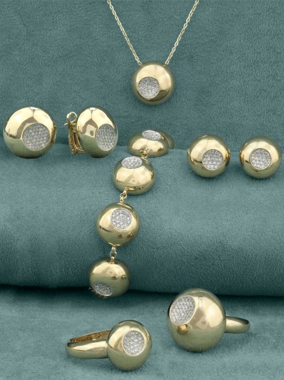 Серьги из лимонного золота 585 пробы c бриллиантами