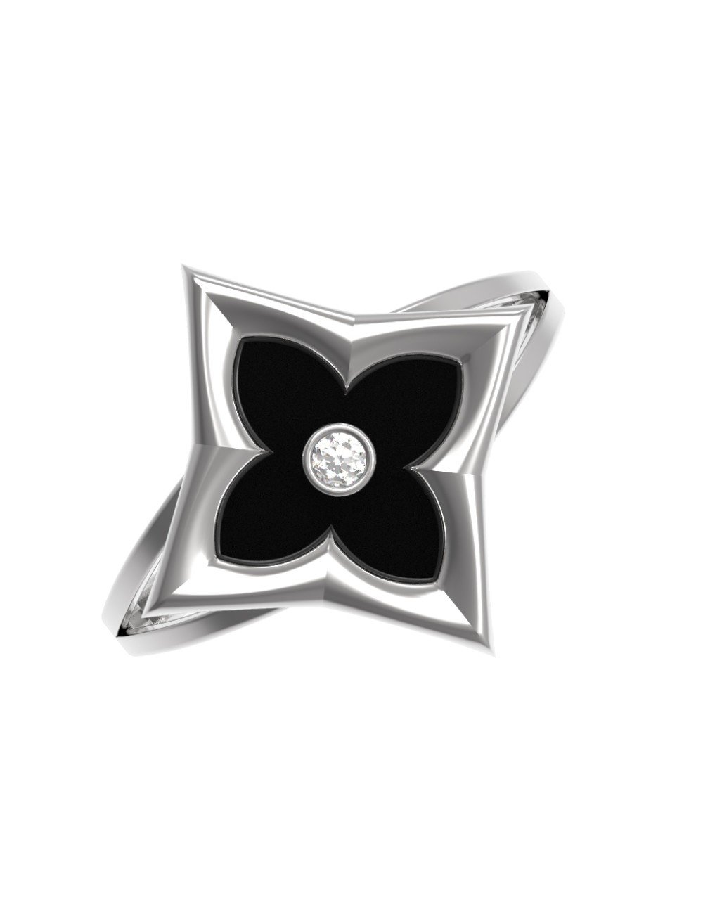 Кольцо из белого золота c бриллиантами и ониксом