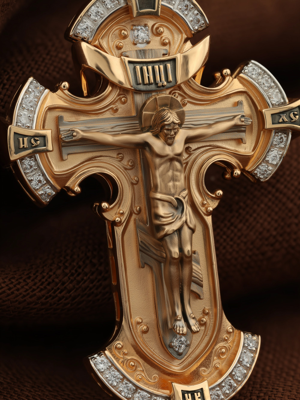 Крест из красного золота 585 пробы c фианитом